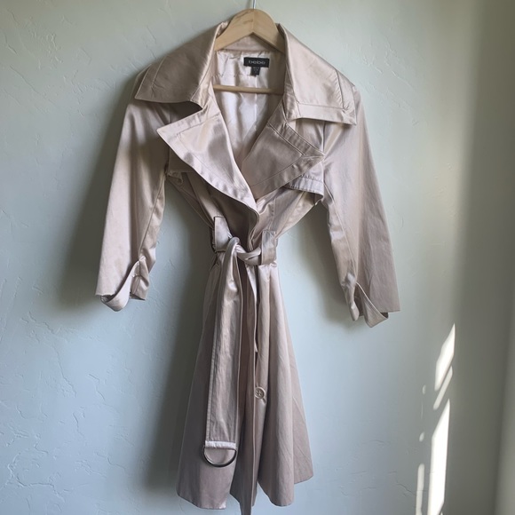 Champagne-colored satin trench coat, sz S - Picture 1 of 7